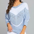 thumbnail image 2 of Chandail Mignon pour Femmes Chandail à Col Rond pour Femmes Chandail Ample à Rayures Ajourées Manche Chandail Tricoté Hauts Chandail d'Hiver pour Femmes P-269 Bleu TG, 2 of 4