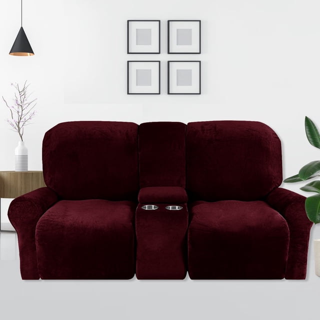 CHOK 2024 Housse pour Causeuse Inclinable avec Housse pour Console Centrale Housse de Canapé Inclinable 8 Pcs en Velours Extensible 2 Places Bleu Paon