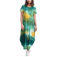 thumbnail image 2 of Ovzne Robes pour Femmes Robe Femme Robes pour Femmes Été Décontracté Imprimé Floral Col Rond Manches Courtes Poches Imprimé Robe Longue Robe pour Femmes Manches Courtes Robes Longues Imprimées Liquidation, 2 of 6