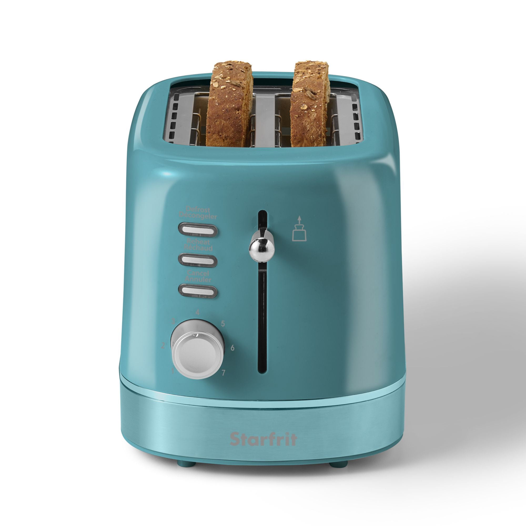 Starfrit Grille-Pain 2 Tranches, 2 Fentes Extra Larges, 7 Réglages de Brunissement, Fonctions Décongeler, Réchauffer & Annuler, 750W, Bleu Sarcelle