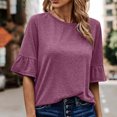 thumbnail image 2 of IROINNID Chemises Réduites Grande Taille pour Femmes Chemises en Coton pour Femmes Quotidien Été Blouse à Manches Trois-Quarts Col Rond Hauts Unis T-Shirt, Violet, 2 of 6