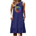 thumbnail image 2 of Ovzne Robes d'Été pour Femmes 2025 Robe d'Été Mode Femmes Imprimé Col Rond Sans Manches Poche Jupe Plissée Robe à Empiècements Robe d'Été Imprimée Liquidation, 2 of 6