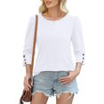 thumbnail image 4 of Lenpel Hauts pour Femmes à Manches 3/4 Mode Couleur Unie Col Ras du Cou T-Shirts Amples Tunique Chic Décontractée Tee Blouses, 4 of 7