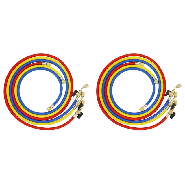 2pcs 1.6M Refrigerant A/C Charging Hoses with Ball Valves HVAC 1/4In SAE for R134A R12 Coolant Adding and Air Condition