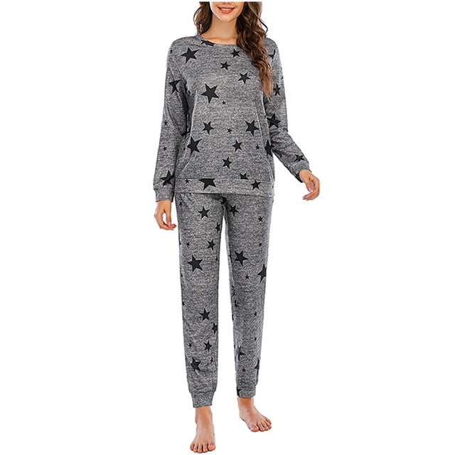 Teissuly Pyjama pour Femmes, Haut Décontracté à Manches Longues, Pantalon Ample Imprimé, Tenue d'Intérieur, Ensemble de Pyjama