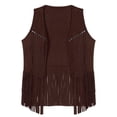 thumbnail image 3 of Sxiwei Mens Cowboy Faux Suede Tassel Vest Rivets Fringe Open Front Waistcoat Jacket Khaki L, 3 of 5