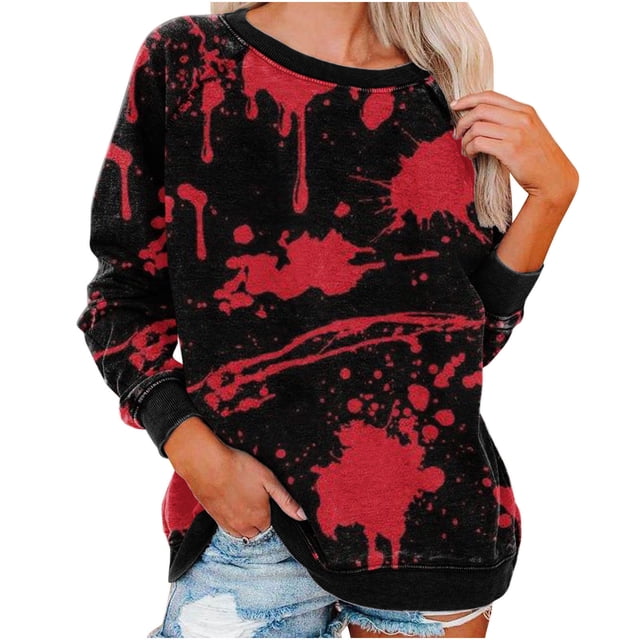 Chandails d'Halloween pour Femmes à Manches Longues Femmes Décontracté Manches Longues Col Rond Hauts Chemises Amples Blouse Chandail à Imprimé d'Halloween Graphique