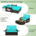 thumbnail image 4 of Costway Ensemble de Lit de Jour en Rotin pour Patio avec Causeuse Rembourrée et Pouf de Rangement pour Véranda Turquoise, 4 of 4