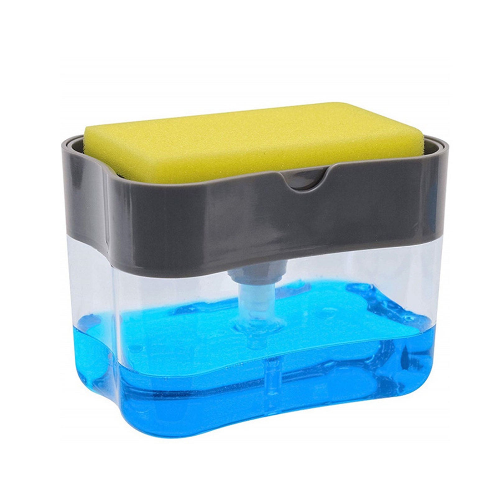 Dish Soap Dispenser Press Design Automatically Liquid Dispenser Box Sponge Holder Soap Dispenser for Home Kitchen Grey