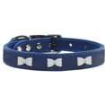 thumbnail image 1 of White Bow Widget Genuine Leather Dog Collar Blue 10, 1 of 1
