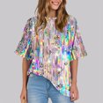 thumbnail image 2 of Pisexur Hauts pour Femmes Mode Décontractée Manches Courtes Col Rond T-Shirts Confortables Amples Imprimé Floral Blouses Printemps Été Hauts Élégants T-Shirts Imprimé Graphique Grande Taille Sorties S-5TG, 2 of 7
