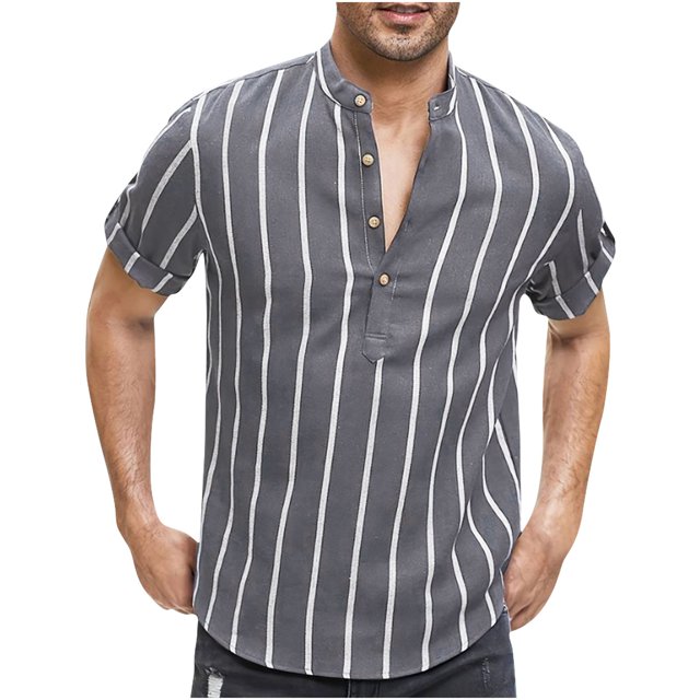 Lolmot Shirts for Men, Mens Fashionable Short Sleeved Stand Up Collar Button Top