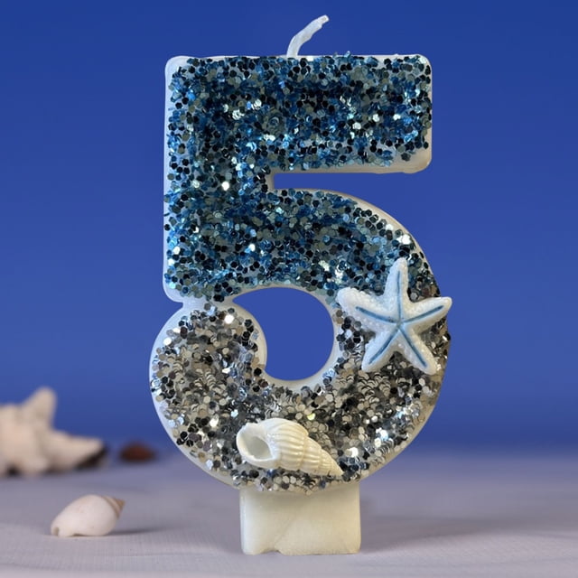 Sparkling Birthday Digital Candle | Blue Number 0-9 Wax Candle | Party Cake Topper | Eye-Catching Sequins Theme Decoration | 1 Pack | 7x4cm | Cupcake Accessory