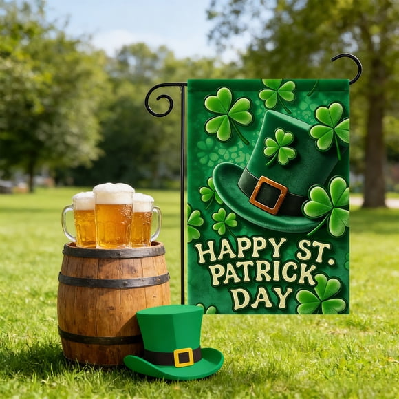 Fesfesfes Drapeau de Jardin Double Face pour la Saint-Patrick 17.7x11.81 Po Drapeau de Cour Extérieur Bannière Résistante aux Intempéries pour Porche Gazon Patio Déco des Fêtes