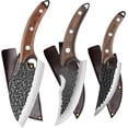 thumbnail image 1 of Handmade Forged Kitchen Knife 3 Pcs Professional Chef Knife Set, Hunting, BBQ Meat Knives for Cooking, Forged Kitchen Knife with High Carbon Stainless Steel Cutlery With Leather Sheaths, 1 of 5