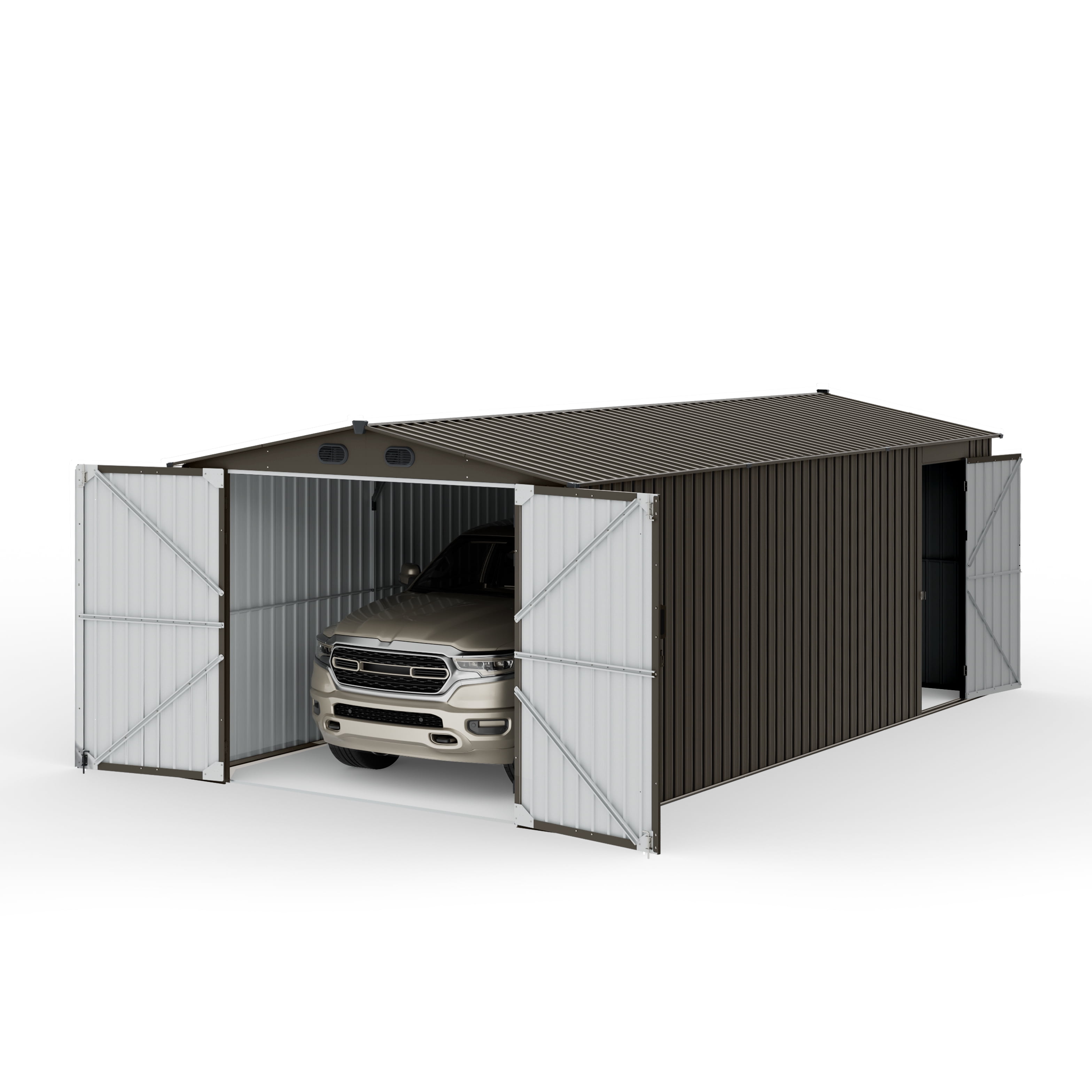 Sunjoy 10 ft. x 20 Outdoor Storage Shed, Carport, Dark Grey