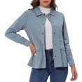 thumbnail image 1 of INSPIRE CHIC Women's Drawstring Waist Flap Pockets Lightweight Utility Jacket Grey Blue L, 1 of 5