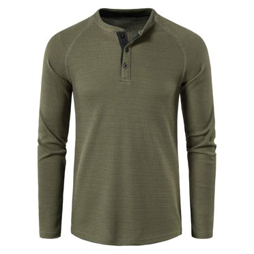 CEHVOM Men's Loose Long-sleeved T-shirt Round Neck Solid Color Bottoming Shirt