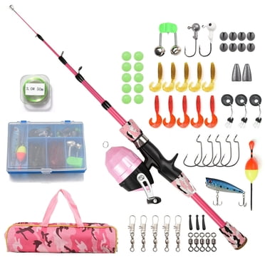 Kids Fishing Rod and Reel Combo Full Kit 1.2m/1.5m Telescopic Casting Rod Pole with Spincast Reel and Hooks Lures Swivels Carry Bag