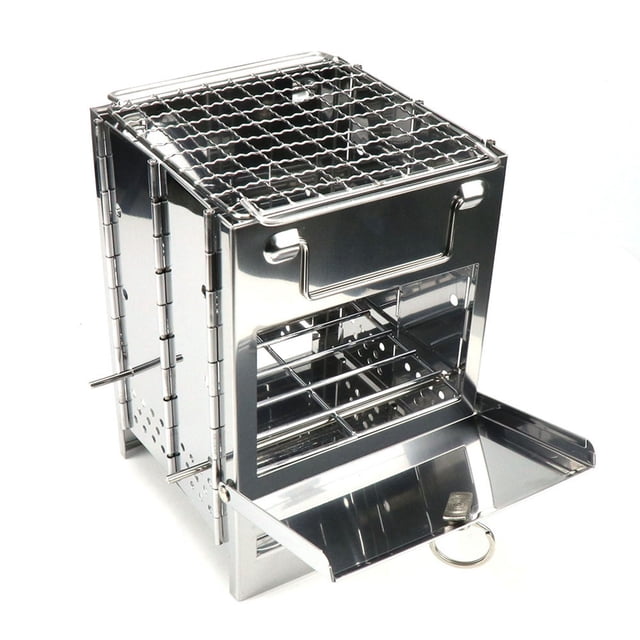 Gril BBQ Mini Pliable en Acier Inoxydable à Bois pour la Randonnée avec Sac de Transport pour la Randonnée, le Camping et la Cuisine