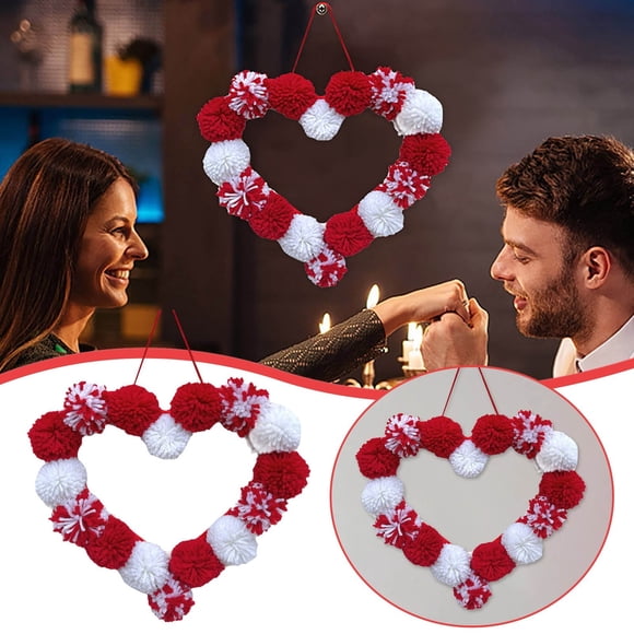 Couronne Florale Décorative de la Saint-Valentin avec Pompons pour Porte et Mur de la Maison, Couronne de Centre de Table, 2 Décorations Saisonnières d'Intérieur pour Espaces de Vie