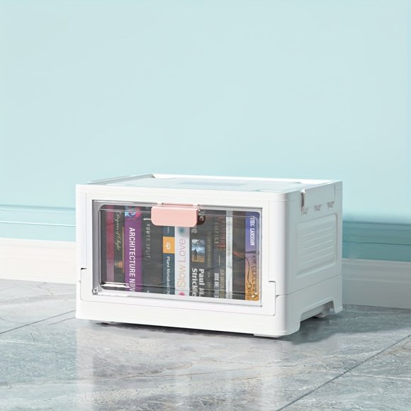 1pc Large Capacity Transparent Storage Box With Wheels - Folding Trunk For Books,