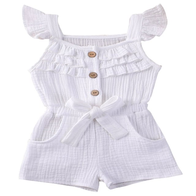 Toddler Baby Girls Fly Sleeve Ruffled Waistband Romper Outfits