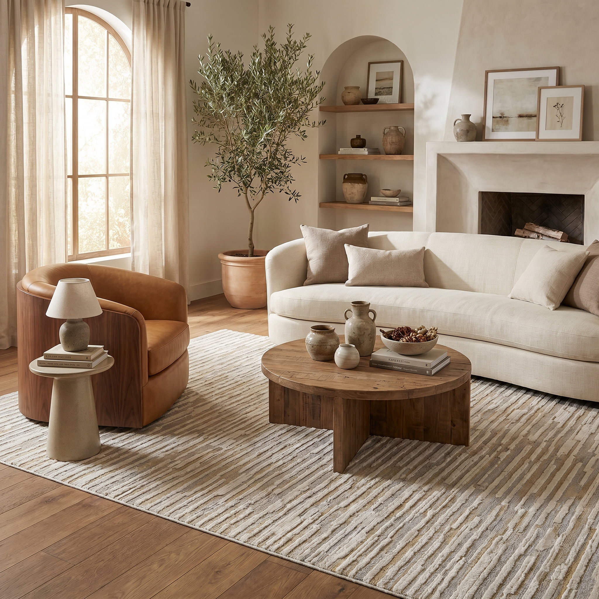 Tapis d'interieur abstrait Rug Branch Nomad, beige marron, moderne - Salon, chambre, salle a manger et cuisine