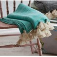 thumbnail image 1 of Contemporary Home Living Couverture en Coton Rayée Bleu Turquoise et Blanc Cassé avec Pompons 50 Pouces x 60 Pouces, 1 of 1