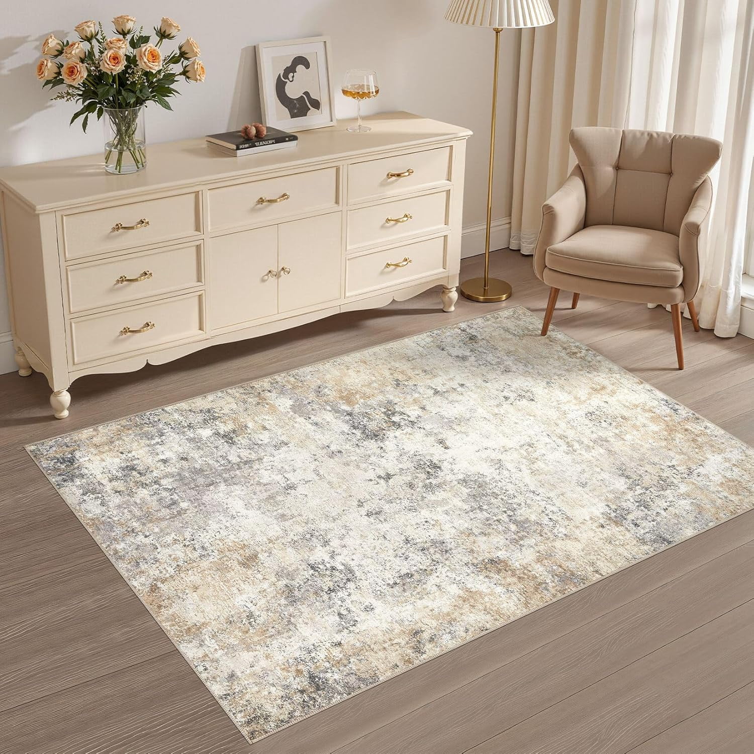 x Area Rug Living Room Rugs - Washable Neutral Modern Abstract Soft Thin Large Rug Indoor Floor No Slip Rug Carpet for Bedroom Under Dining Table Home Office Decor -