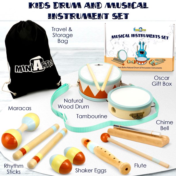 Ensemble D'instruments De Musique En Bois Montessori – 8 Pièces, Couleurs Neutres – Percussions Pour Bébés – éveil Musical Et Coordination – Dès 3 Ans