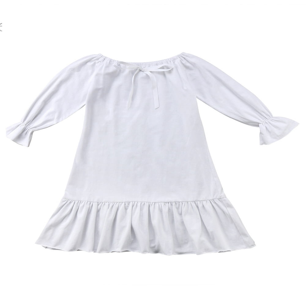 Kids Baby Girl Princess Party Cotton Dress Long Sleeve Ruffle Nightgown