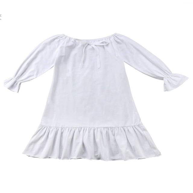 Kids Baby Girl Princess Party Cotton Dress Long Sleeve Ruffle Nightgown