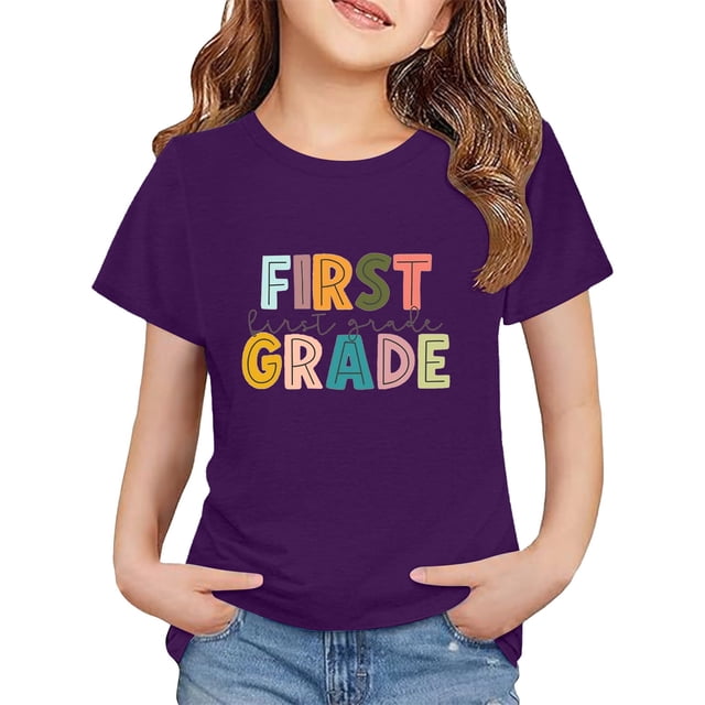 LIJCC Garçons Filles Premier Jour de Première Année Rentrée des Classes T-Shirt en Coton T-Shirt à Manches Courtes Haut T-Shirt à Imprimé Lettres Haut de Rentrée