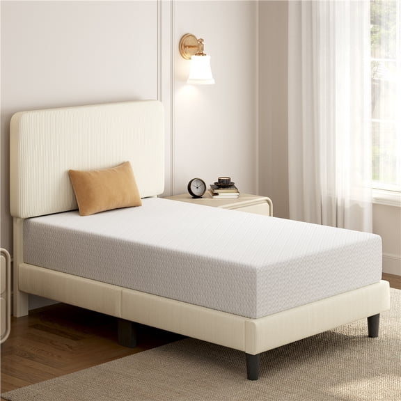 Yaheetech Matelas en Mousse Mémoire Infusée de Gel de 10 Pouces pour Lit Simple, Parfum Thé Vert, Blanc