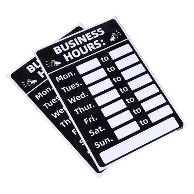 Unique Bargains Business Hour Sign PVC Self Adhesive Operation Hour Sticker Black 2 Pack