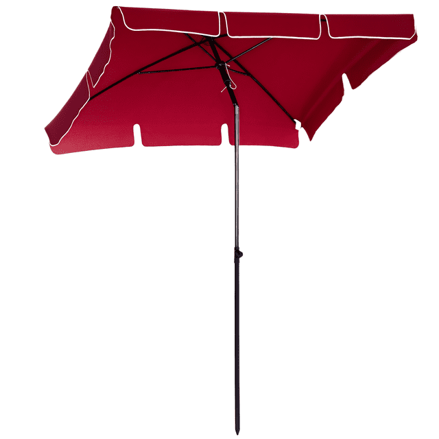 Outsunny Parasol Rectangulaire de Patio 6,5 X 4 Pi avec Auvent en polyester Rouge et Mât en Aluminium Noir. Doté d'Un design à Volants, d'Un Mécanisme d'Inclinaison Réglable et d'Un Cadre Robuste à 4 Baleines. Idéal pour les Espaces Extérieurs comme les patios, les Jardins et les Balcons. base de Parasol Non Incluse.
