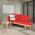 thumbnail image 1 of Gymax Causeuse de Patio Réglable avec Cadre en Bois d'Acacia, Coussins Rouges, 1 of 9