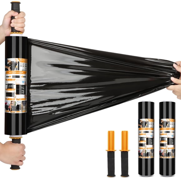 Origuuds Stretch Film, 80 Gauge Stretch Wrap with Handles, Industrial Strength Plastic Wrap for Moving, Pallet Wrap, Luggage, Furniture Wra