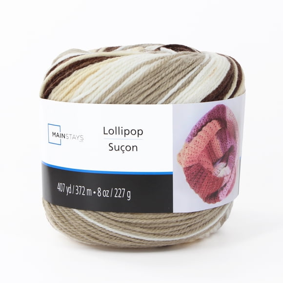 MAINSTAYS Lollipop Yarn - Beige Variegated, #4 Medium Acrylic, 227 g (8 oz)/372 m (406.8 yd)
