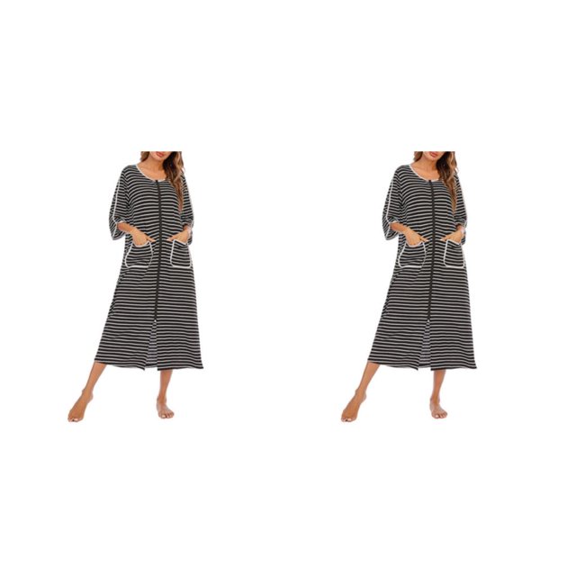yingyy 1/2/3 Polyester Robe de Nuit pour Femmes Décontractée de Remplacement Col Rond Manches Longues Double Poche Respirante Peignoir de Maison Vêtement de Nuit Noir G 2 Pcs