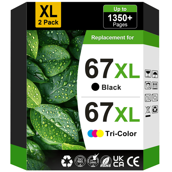 67XL Ink Compatible for HP 67 Ink Cartridges for HP Ink 67 Black and Tri-Colour for HP DeskJet 2700 Envy 6055e Printer (2 Pack)