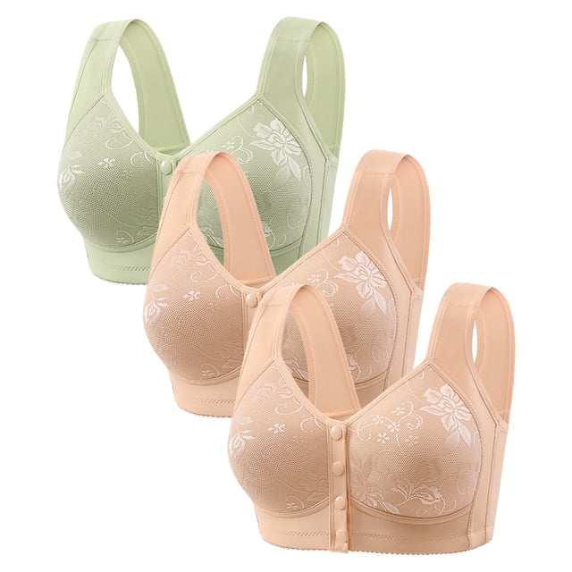 Diufon 3 Pack Wide Strap Bra for Women Everyday Front Closure Wireless Full Coverage Bras Soft Breathable Bra
