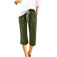 thumbnail image 1 of Pantalon Court en Lin pour Femme - Pantalon d'Été Uni pour Femme à Cinq Points, Grande Taille, Pantalon en Lin Décontracté, Pantalon d'Été Uni pour Femme, Grande Taille, Pantacourt Décontracté Vert Armée TTG, 1 of 6
