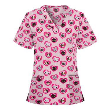 Blouse d'Uniforme de Travail à Manches Courtes Col en V pour Femmes