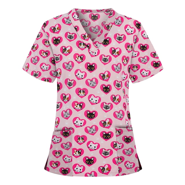 RKSTN Women Short Sleeve V-neck Tops Working Uniform Blouse