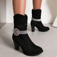 thumbnail image 1 of LSLJS Bottes de Mode pour Femmes Femmes Bout Rond High Heel Escarpins Talon Épais Bottes à Talon Moyen, Bottes Mi-Mollet pour Femmes, Bottes pour Femmes, 1 of 8