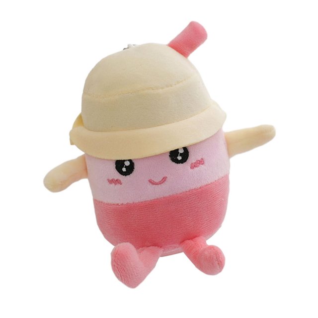 Plush Milk Tea Cup Keychain Cute Cartoon Embroidery Face Fuzzy Soft Stuffed Bubble Tea Cup Car Key Ring Pendant DIY Backpack Ornament Birthday Gift
