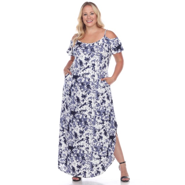 White Mark Women's Cold Shoulder Tie Dye Maxi Dress