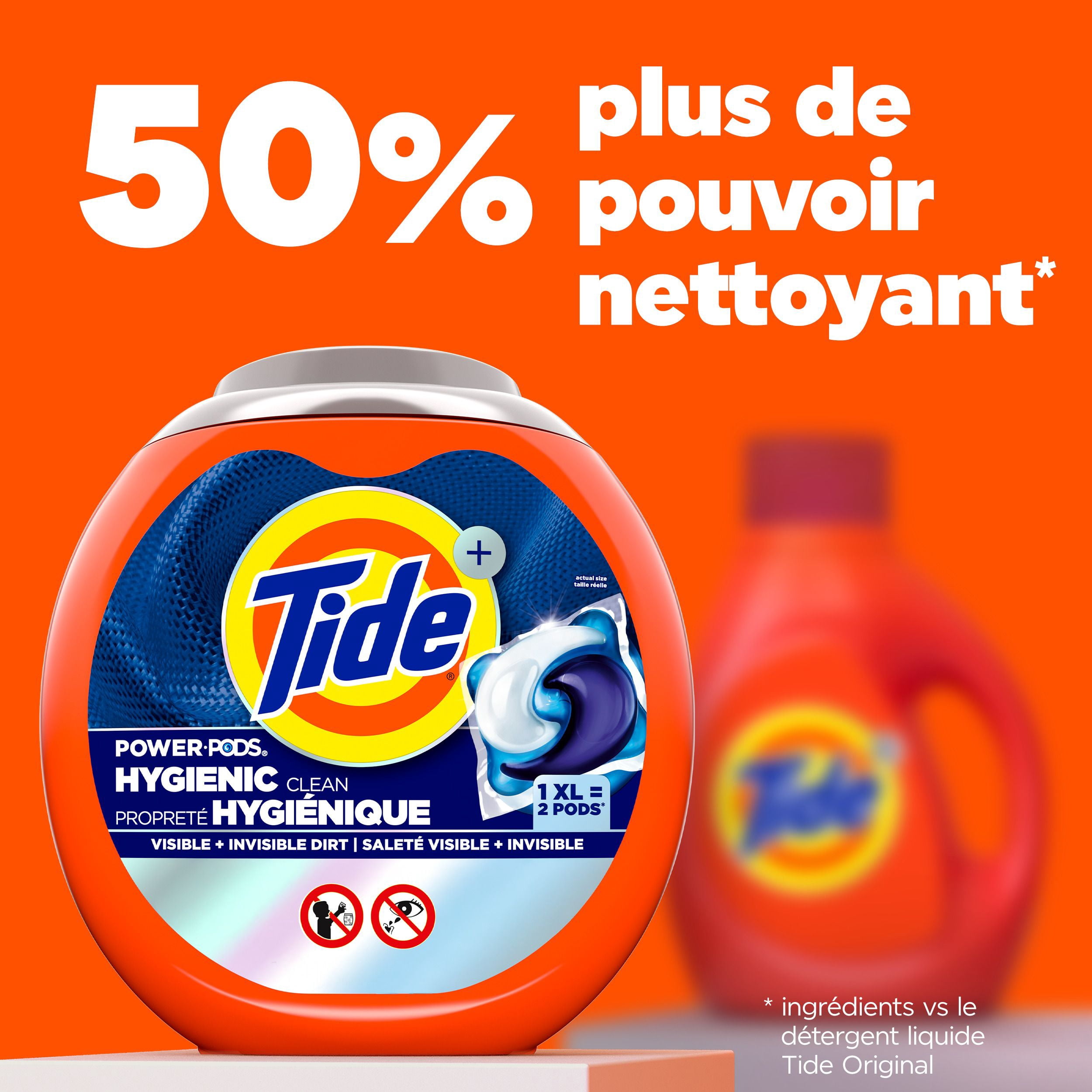 Tide Propreté Hygiénique Power PODS Capsules de Détergent à Lessive, Parfum Original, Élimine la Saleté Visible et Invisible, Capsules de Savon à Lessive Détergent, 45 Unités
